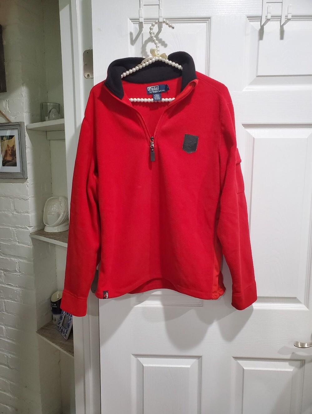 IUC Vintage Ralph Lauren Red Quarter-Zip Fleece Pullover with Black Collar